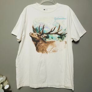 Yellowstone Park Elk T-Shirt Unisex Size XXL Off White Short Sleeve Cotton